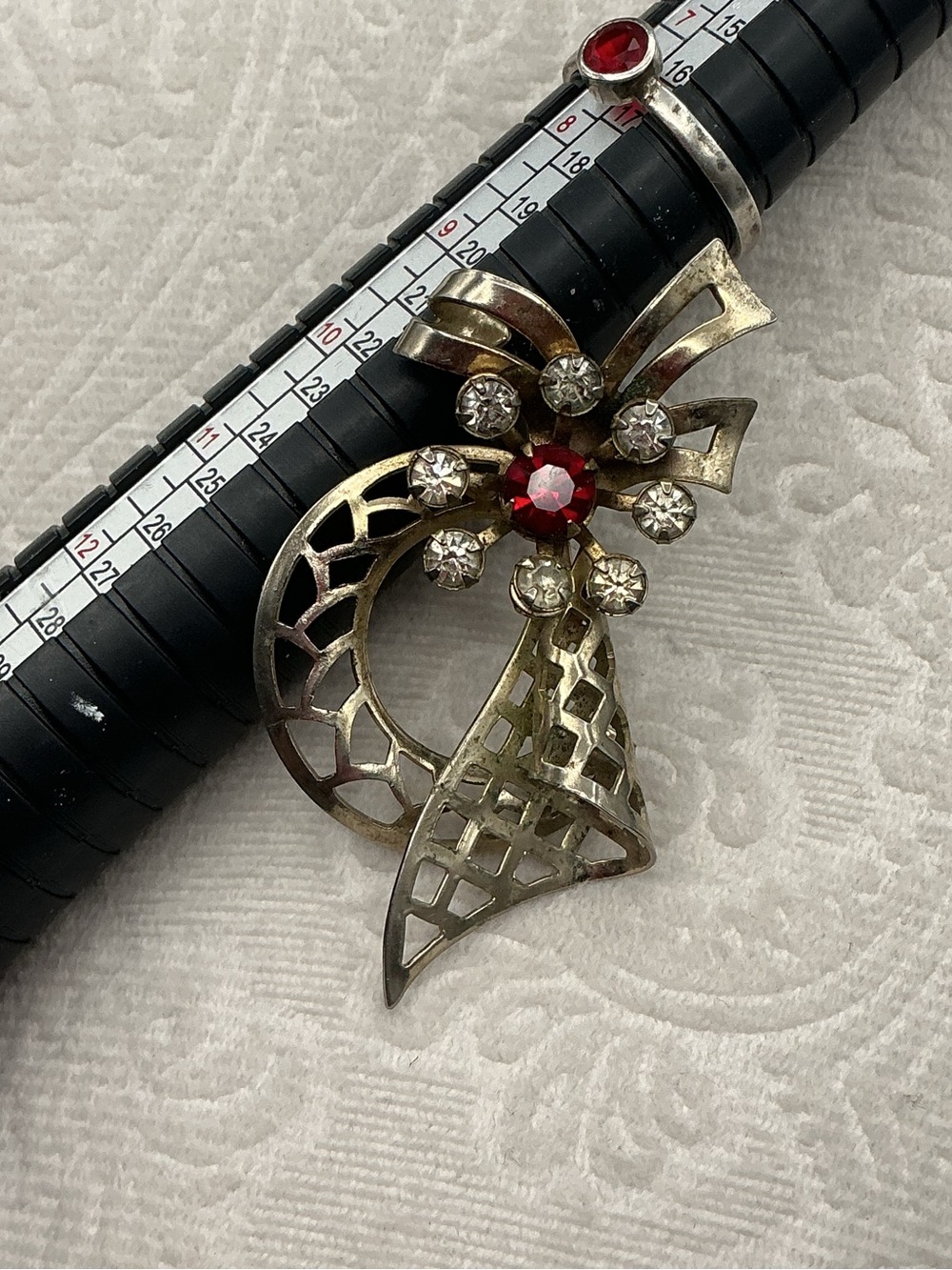 Vintage Red rhinestone Bow brooch Set - Women Jewelry
